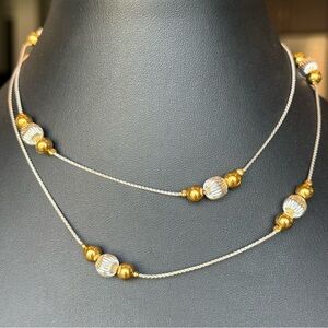 Premier Designs Gold & Silver Tone Beaded Dainty Station Statement Necklace 30”